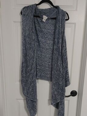 Kim Rogers Women's 3X Blue Marled Drape-Front Knit Vest